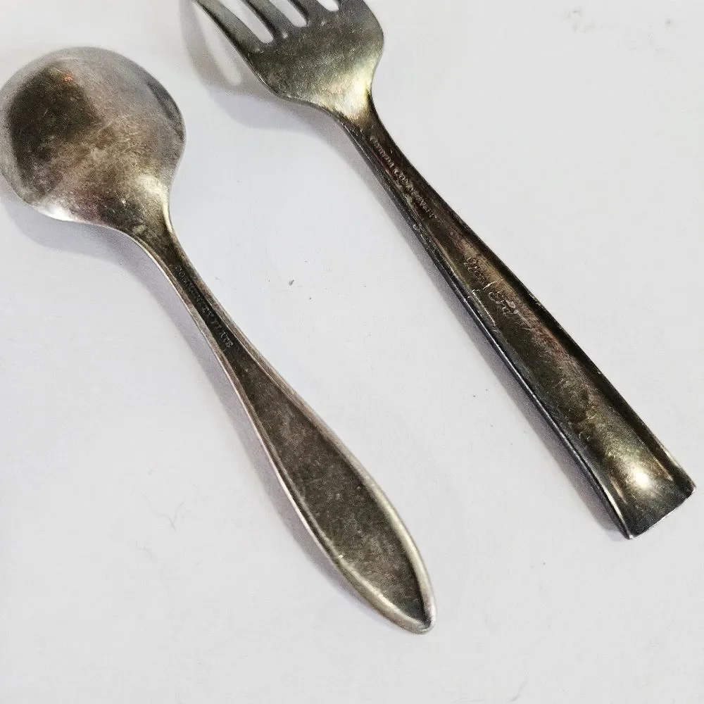 Antique Oneida New Era Community Plate Silver Children's Baby Spoon & Fork Set
